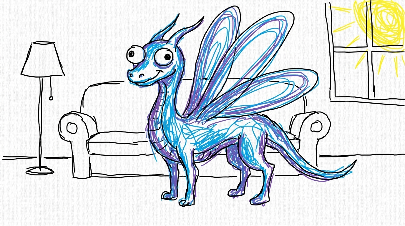 CTRLZ dragon in the living room, original drawing